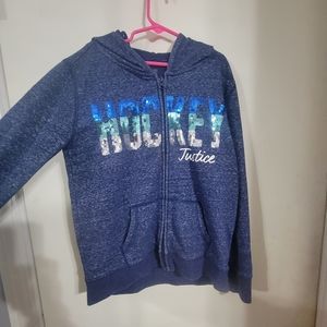 Justice girls blue sequin hockey hoodie (8/10)